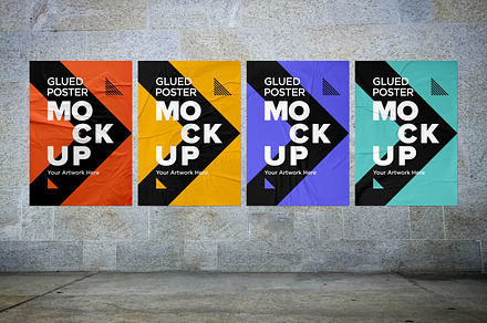 Glued and Wrinkled Poster Mockup, a Print Template by shahsoft