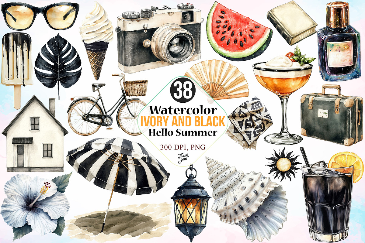 Watercolor Hello Summer Clipart PNG, a Seasonal Illustration by Canvas Craft (Photo 1 of 4)