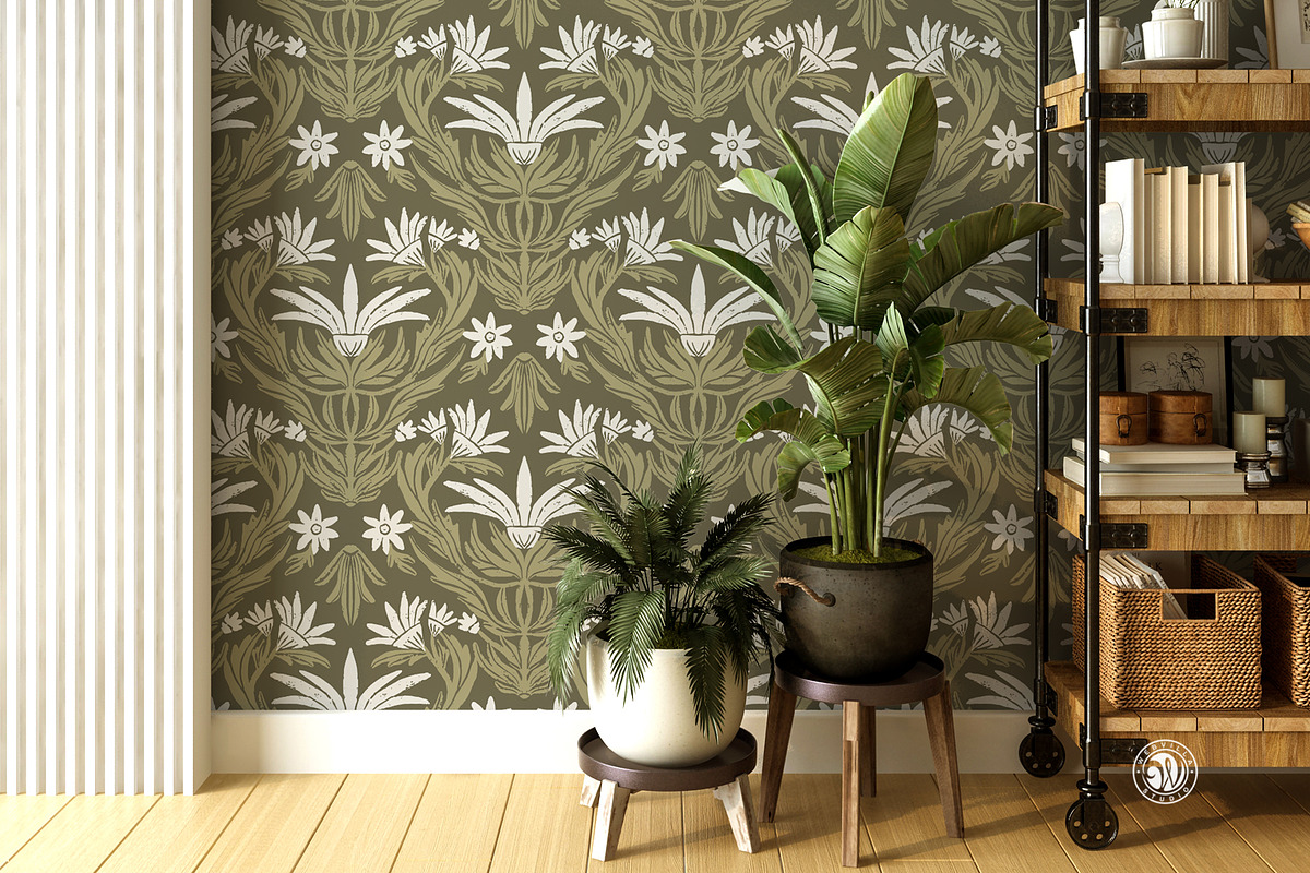 Floral Motif Greenish Pattern, a Wallpaper Graphic by Bloomart Studio (Photo 5 of 7)