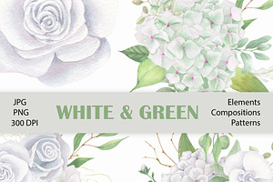 White & Green  boho flowers clipart