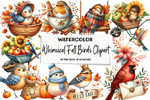 Whimsical Fall Birds Clipart