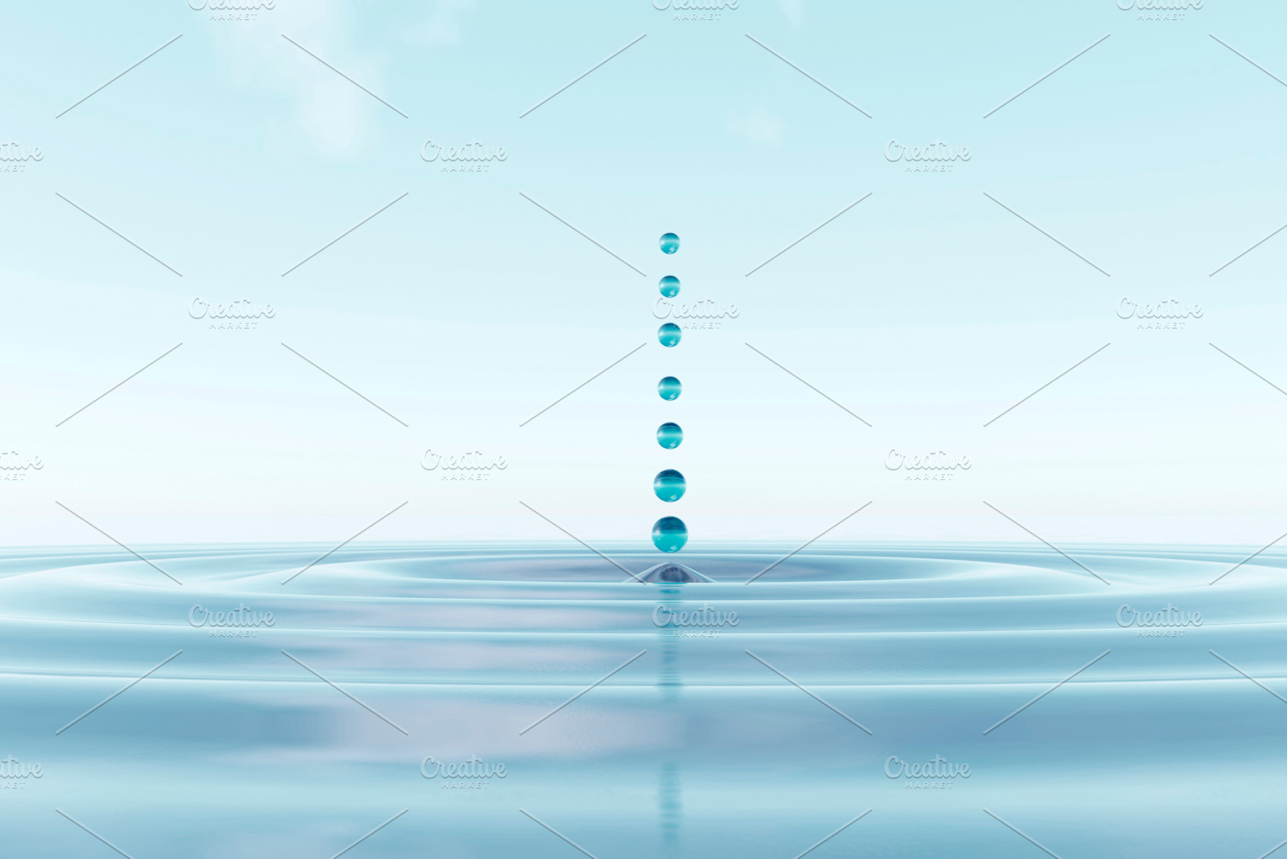 Floating water droplets above ripple on calm liquid surface, an Architecture Photo by RF Images