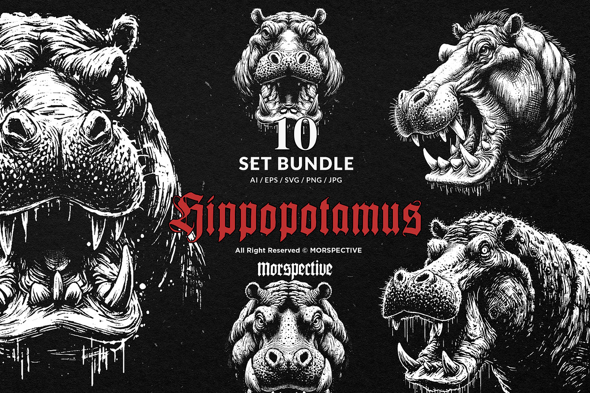 10 Bundle Dark Art Hippopotamus, an Illustration by Morspective (Photo 1 of 7)