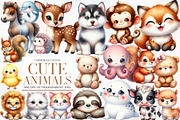 Watercolor Cute Animals Clipart,, an Illustration by Designworld (Thumbnail 1 of 5)