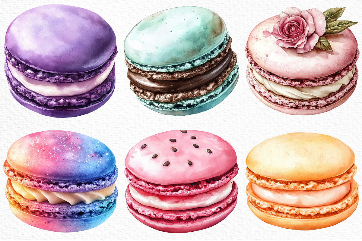 Macaron Watercolor Clipart, an Illustration by Craft Nest (Photo 5 of 6)
