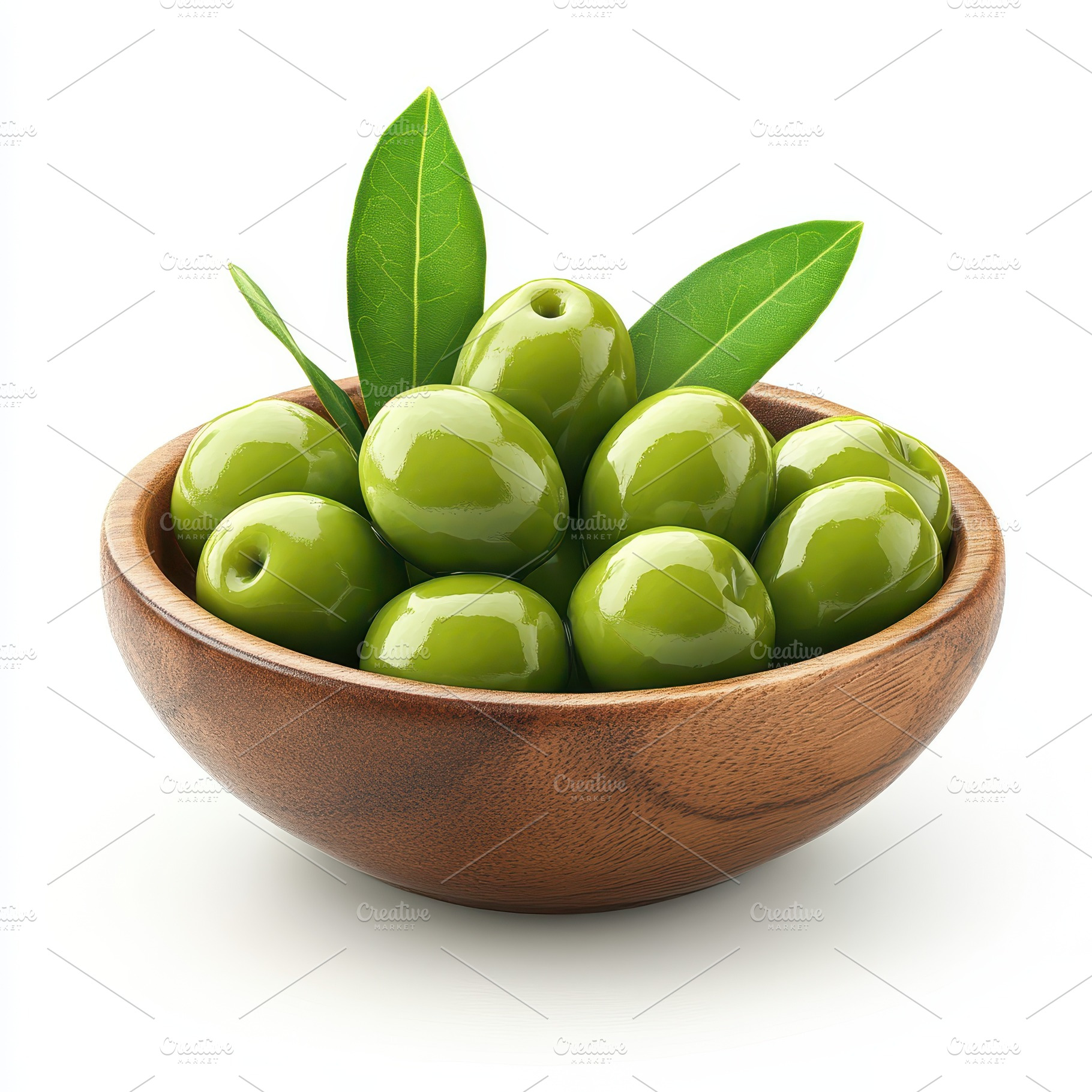Green Olives in Wooden Bowl Fresh Ha, a Food & Drink Photo by Pixeness Studio