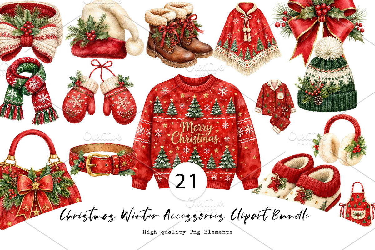 Christmas Winter Accessories Clipart, a Seasonal Illustration by CreationArt (Photo 1 of 6)