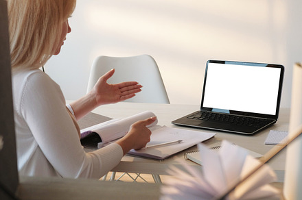 Online consultation internet coaching woman laptop, a Person Photo by Photo Drive Studio