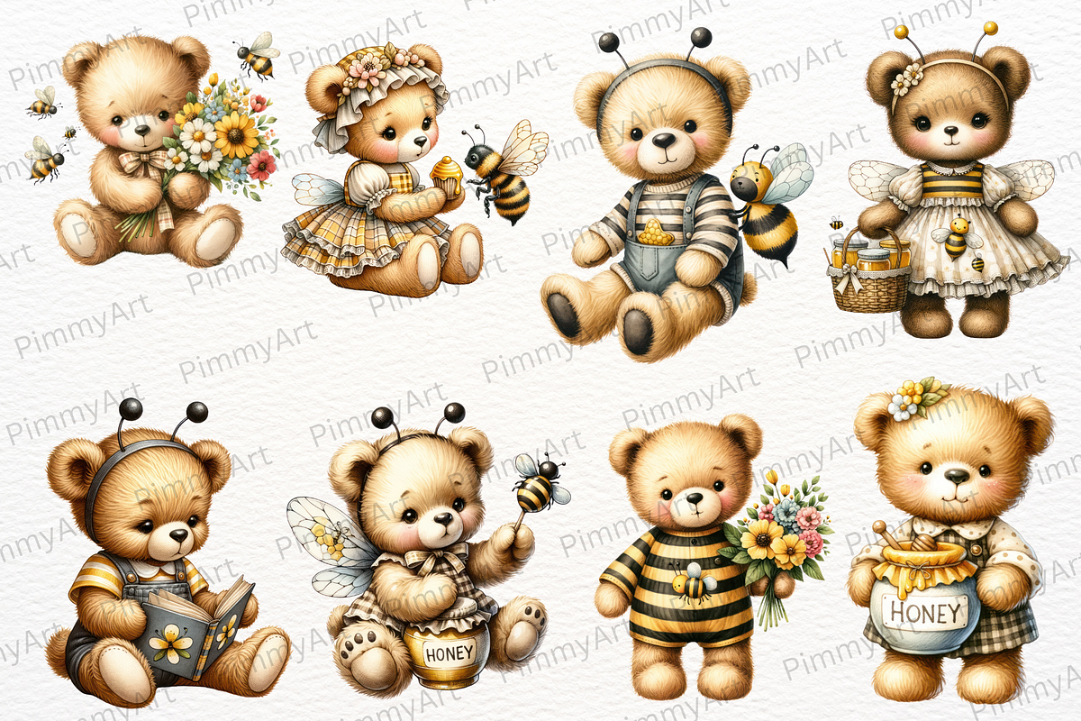 Bear and Bee Watercolor Clipart, an Animal Illustration by Maysa Art (Photo 3 of 6)