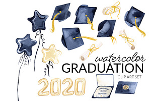 Watercolor Graduation Clipart