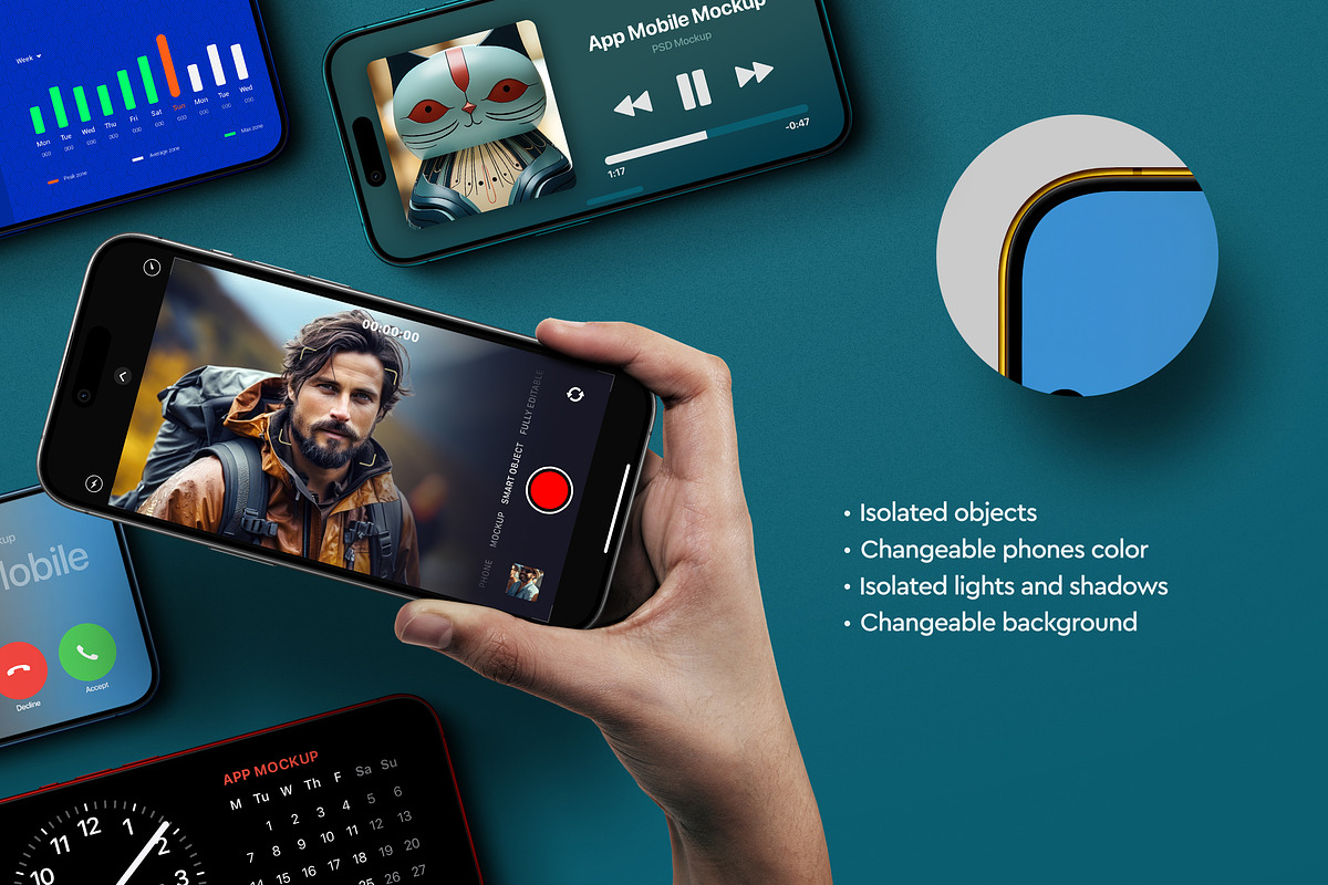 Hand Holding iPhone 15 Mockup, an iPhone Mockup by Avelina Studio (Photo 2 of 3)