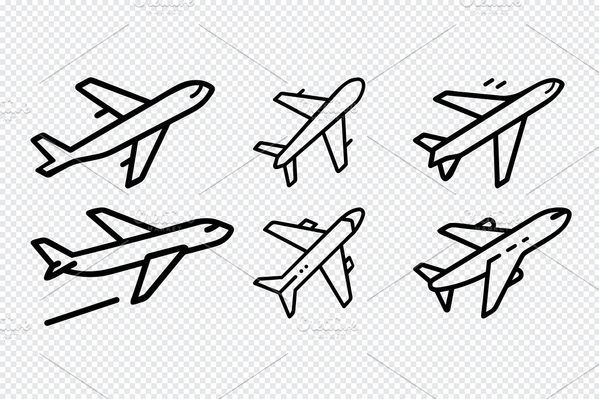 Set of six simple airplane icons, an Outline Icon by Toufiqul