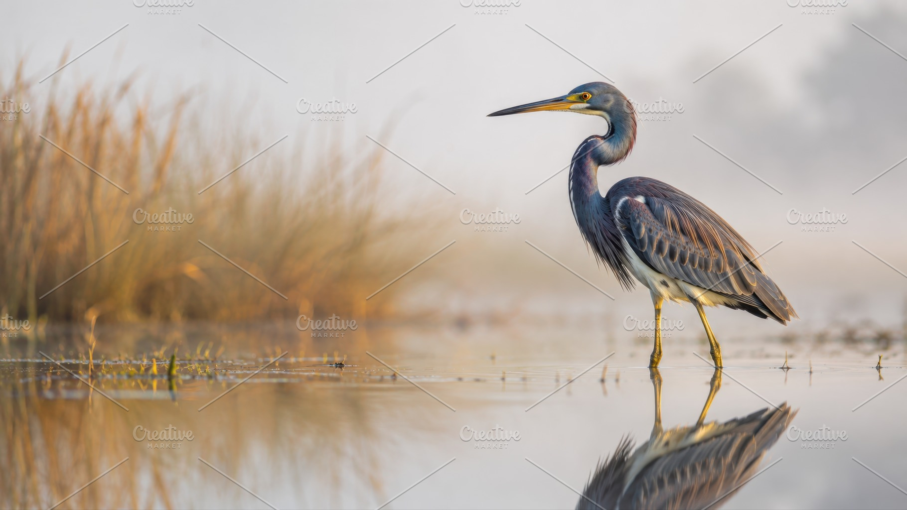 Bird stands in water during morning, a Photo by Beautiful things