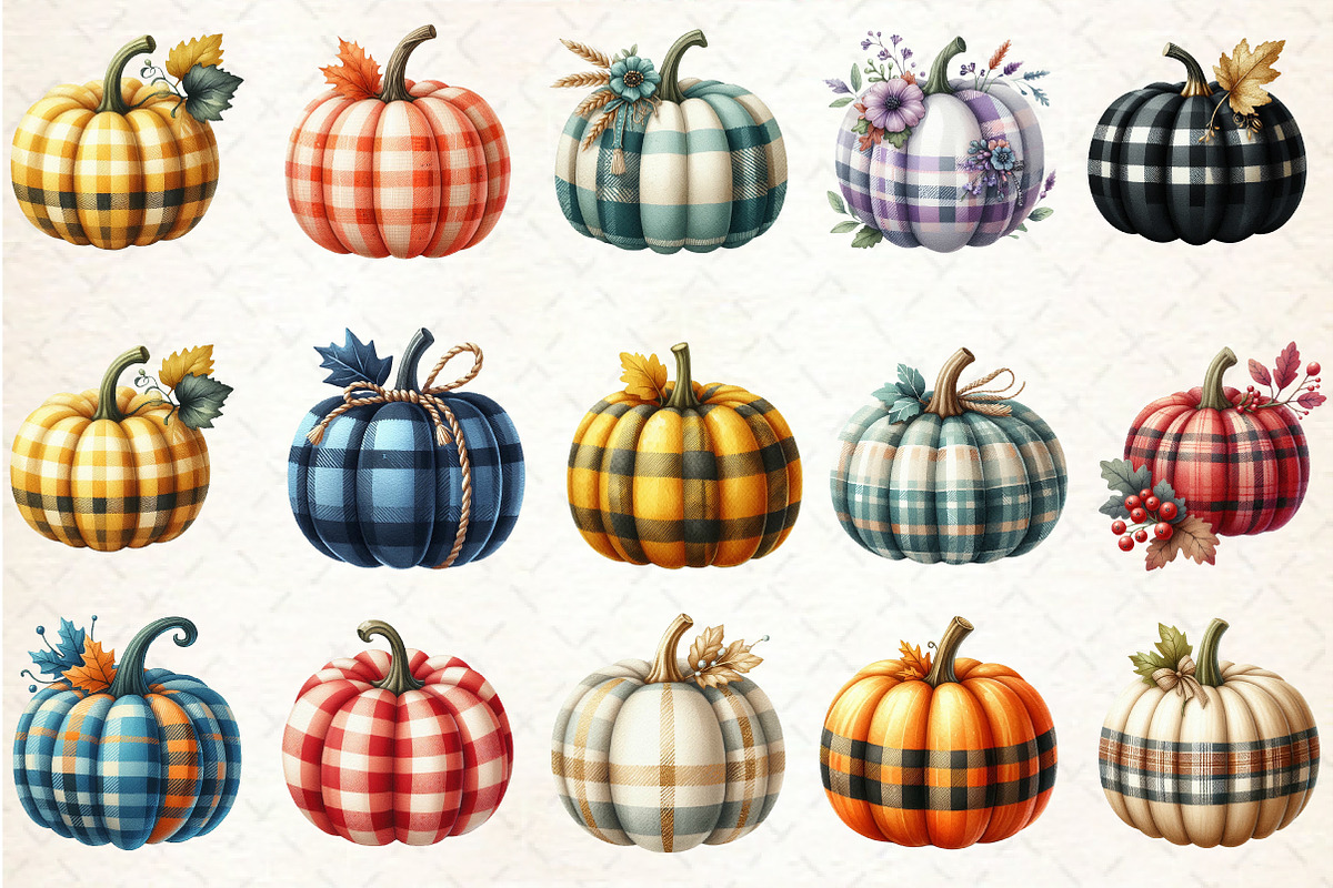 Autumn Plaid Pumpkin Clipart, an Illustration by Rose Art (Photo 2 of 7)