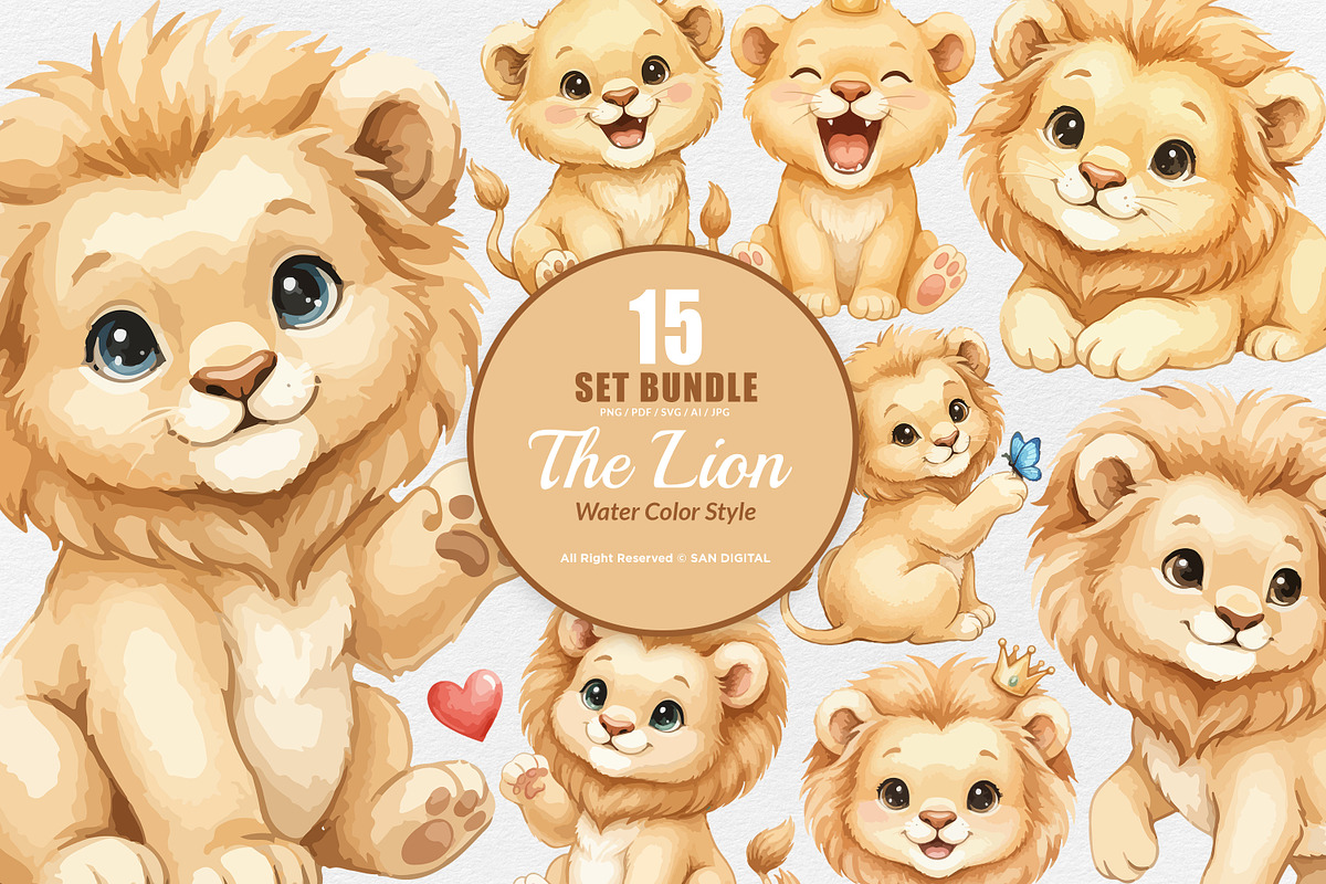 15 Bundle Watercolor The Lion King, an Animal Illustration by Morspective (Photo 1 of 8)