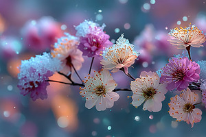 Frosted Cherry Blossom Branch with Soft Bokeh and Winter Floral, a Background Photo by José Manuel Gelpi