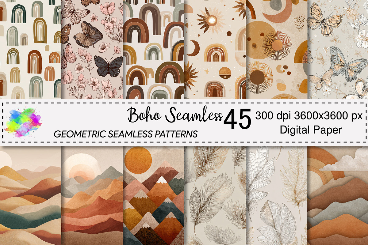 Cute Boho Seamless Patterns Bundle, a Pattern Graphic by Canvas Craft (Photo 1 of 6)