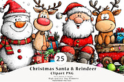 Christmas Santa & Reindeer Clipart, a Seasonal Illustration by CreationArt (Thumbnail 1 of 5)
