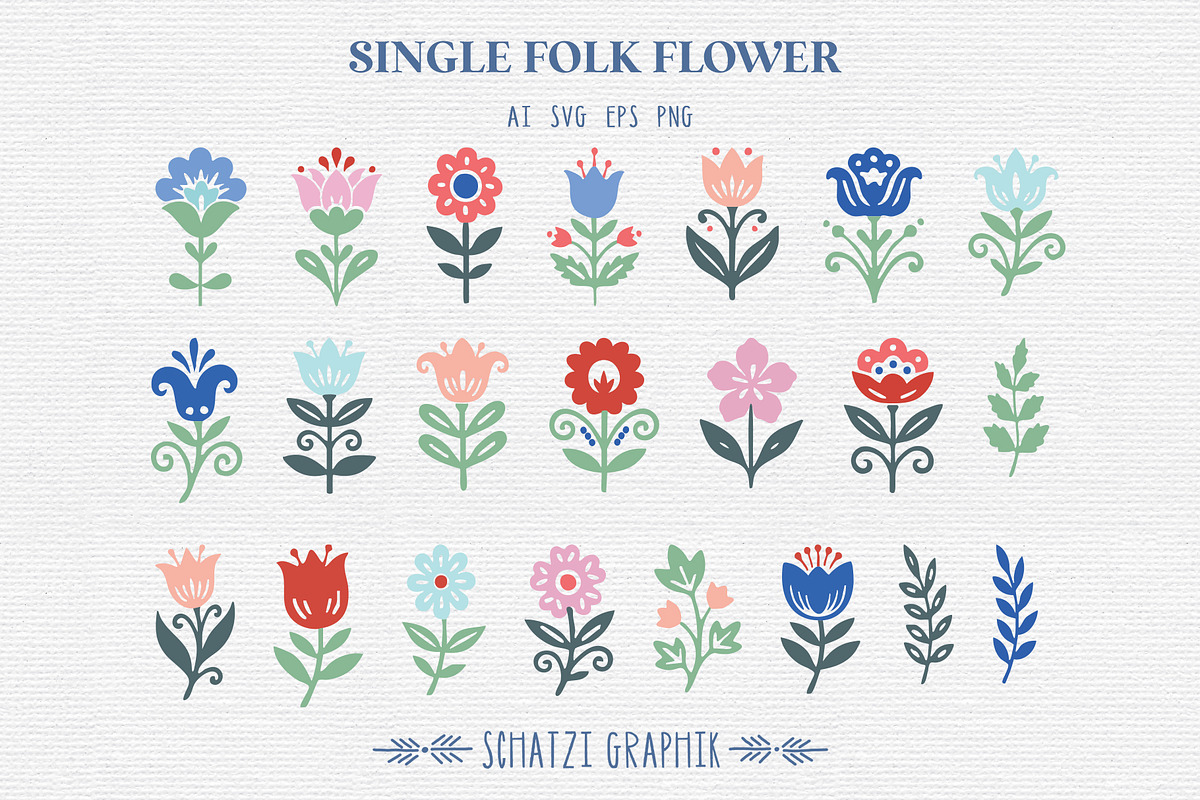 Folk Flower Illustration Set, a Decorative Illustration by Schatzi Graphik (Photo 3 of 8)