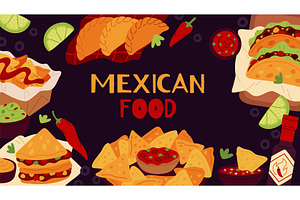 Mexican food frame. Spicy latin, a Food Illustration by YummyBuum