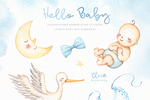 Hello Baby Blue Watercolor Clip Arts