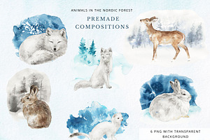 Nordic Forest Watercolor Winter Set