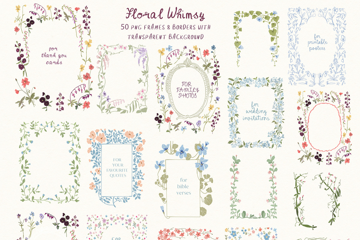 Whimsical Cottagecore Floral Frames, a Background Graphic by whiteheartdesign (Photo 2 of 19)