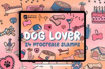 24 procreate dog stamp brushes, a Brush Add-On by laura.design