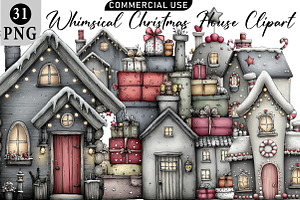 Whimsical Christmas House Clipart, an Illustration by Daily.Designs