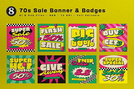 Pink Retro 1970s Fashion Sale Banner, an UI Kit Template by graphicook
