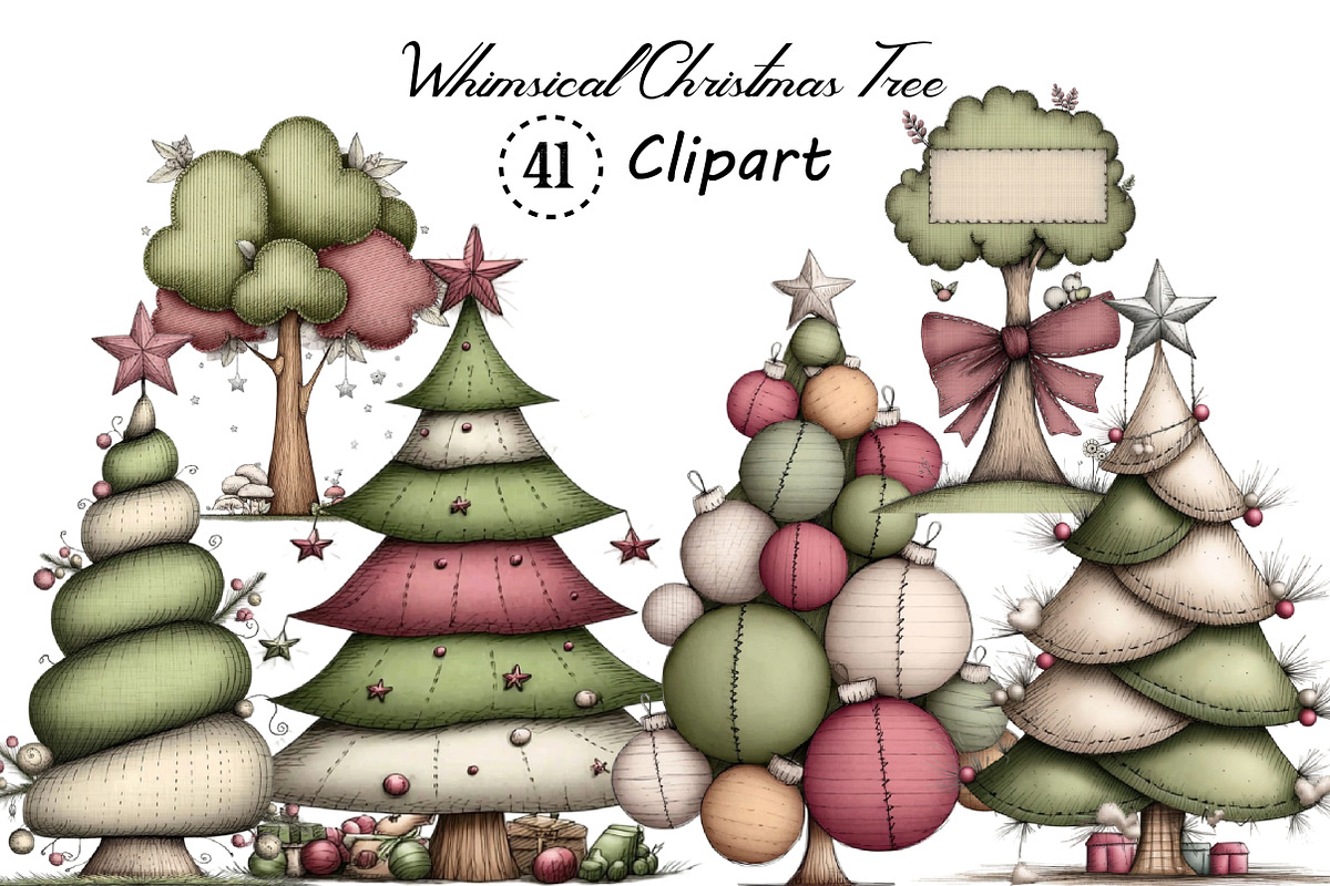 Whimsical Christmas Tree Clipart, an Illustration by Creative Art (Photo 1 of 11)