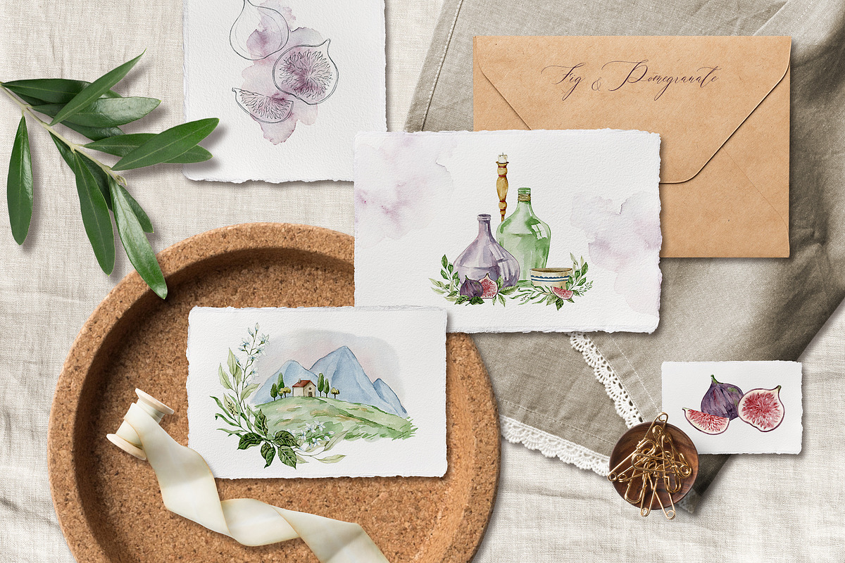 FIG & POMEGRANATE watercolor/pencil, a Decorative Illustration by long summer (Photo 3 of 14)
