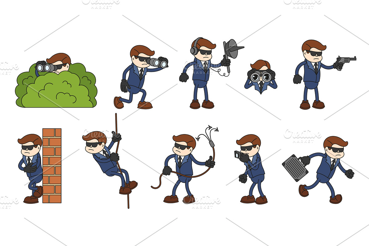 Cartoon secret agent character. Spy, an Illustration by winwin.art