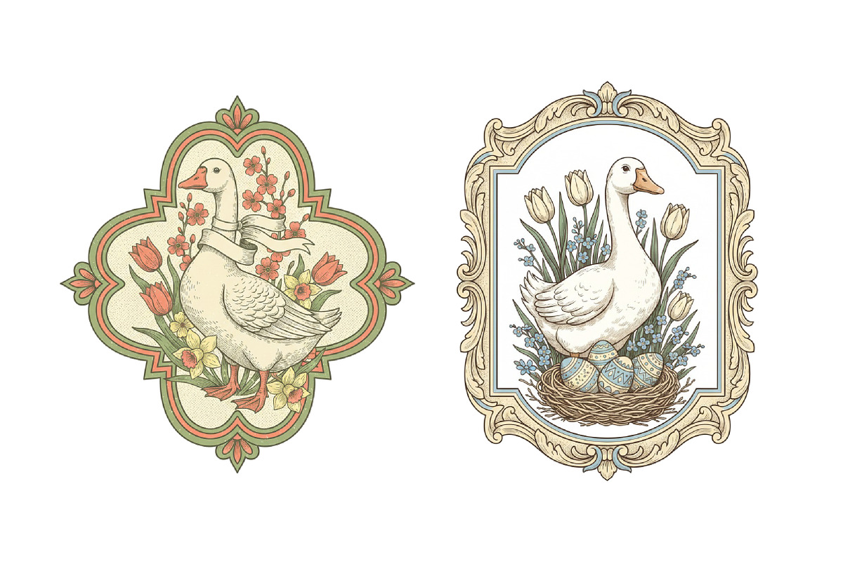 Vintage Happy Easter Goose Label, an Illustration by SinaCreation (Photo 4 of 6)