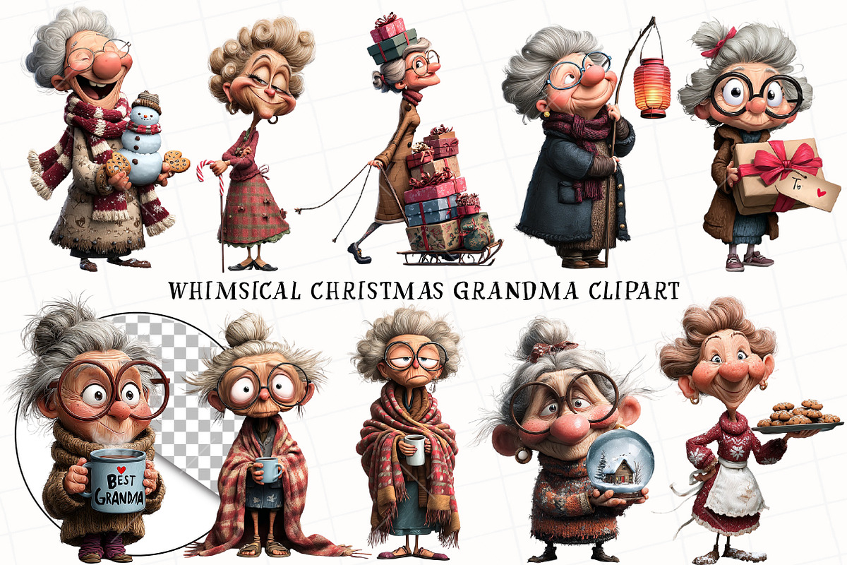 Whimsical Christmas Grandma Clipart, an Illustration by OK Design (Photo 2 of 6)