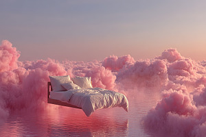 Floating Bed in Pink Clouds, an Abstract Photo by Ales Munt