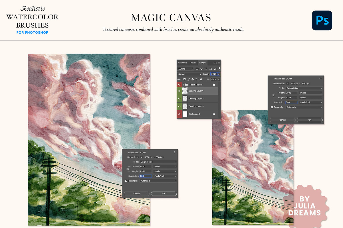 Watercolor Photoshop Fresco Brushes, a Brush Add-On by Julia Dreams (Photo 6 of 10)