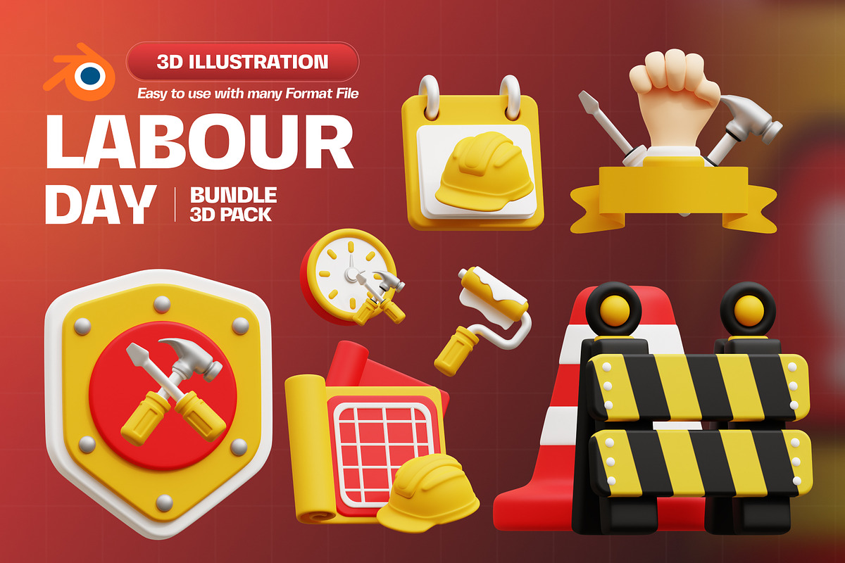 Labour Day 3D Illustration Pack, an Object 3D Model by Tempcraft (Photo 1 of 5)