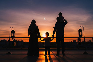 A family holding hands at sunset, a Person Photo by zahidhossainalif