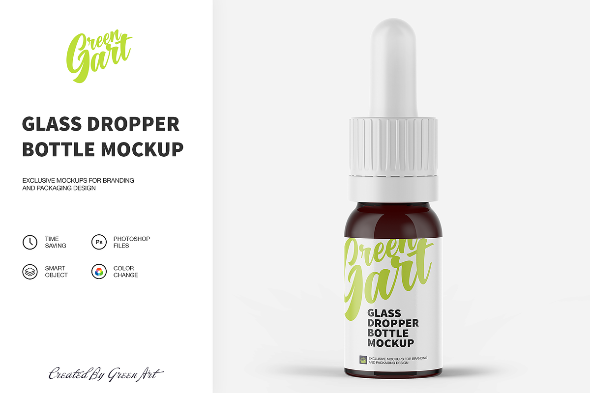 50ml Clear Glass Dropper Bottle, a Product Mockup by Green Art (Photo 1 of 5)