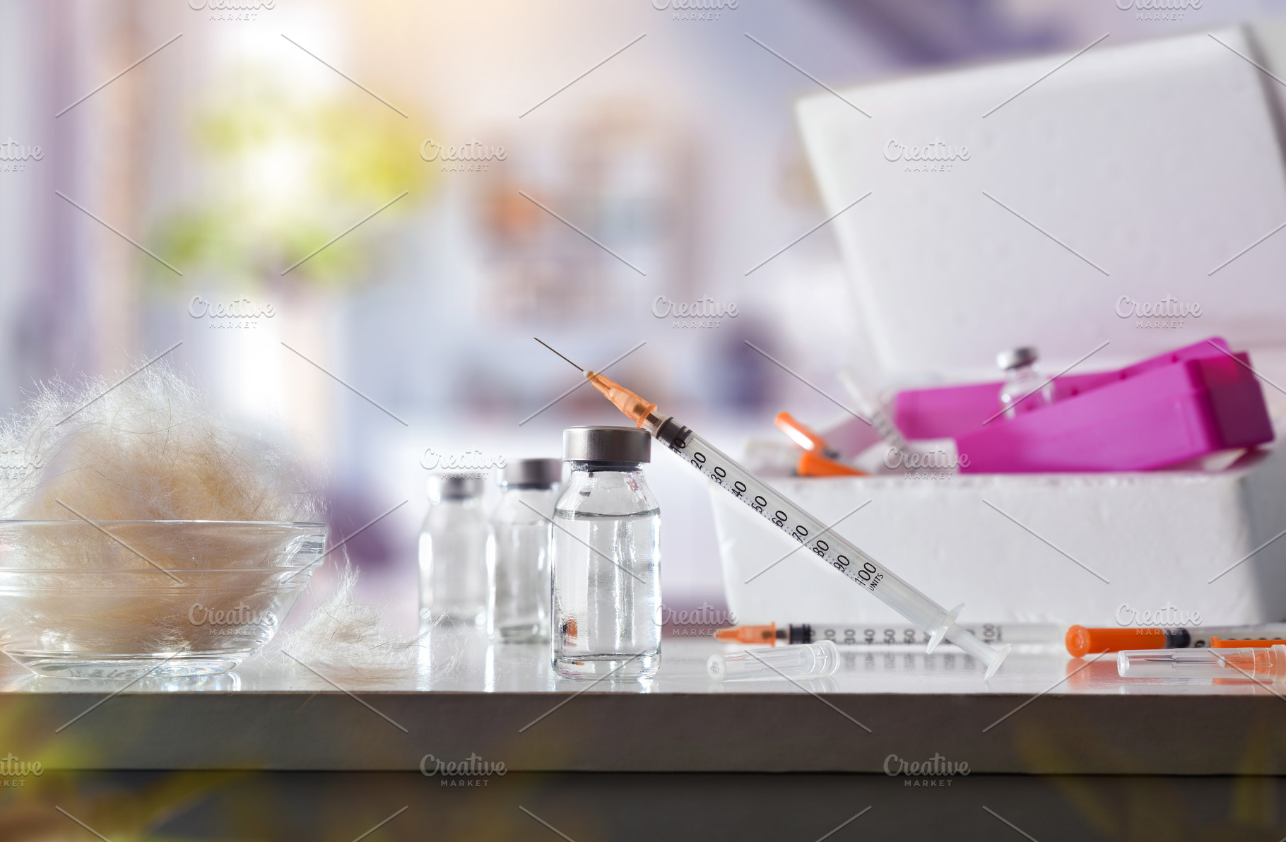 Pet allergy vaccine set with a living room in background, a Health & Medical Photo by Davizro's Market