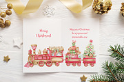 Christmas train watercolor clipart, an Illustration by MarinadeArt (Thumbnail 4 of 8)