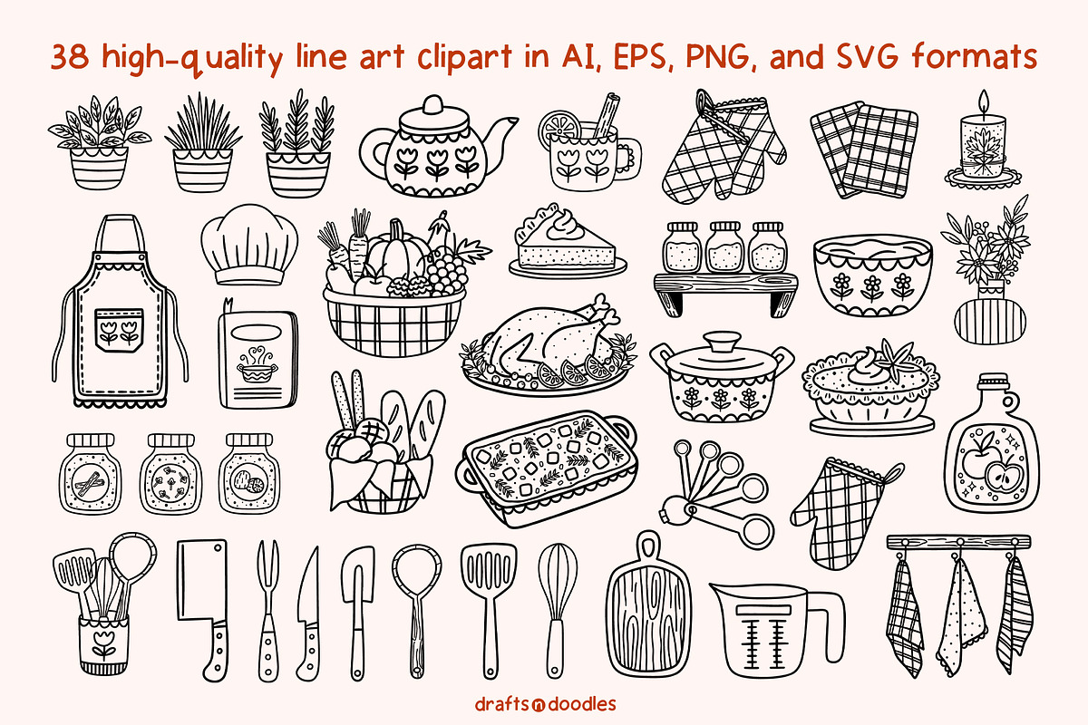 Cozy Kitchen Clipart and Patterns, an Object Illustration by Drafts n Doodles (Photo 3 of 14)