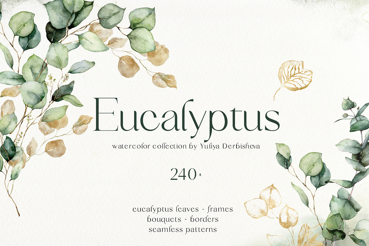 Eucalyptus watercolor leaves clipart, a Decorative Illustration by Yuliya Derbisheva (Photo 1 of 15)
