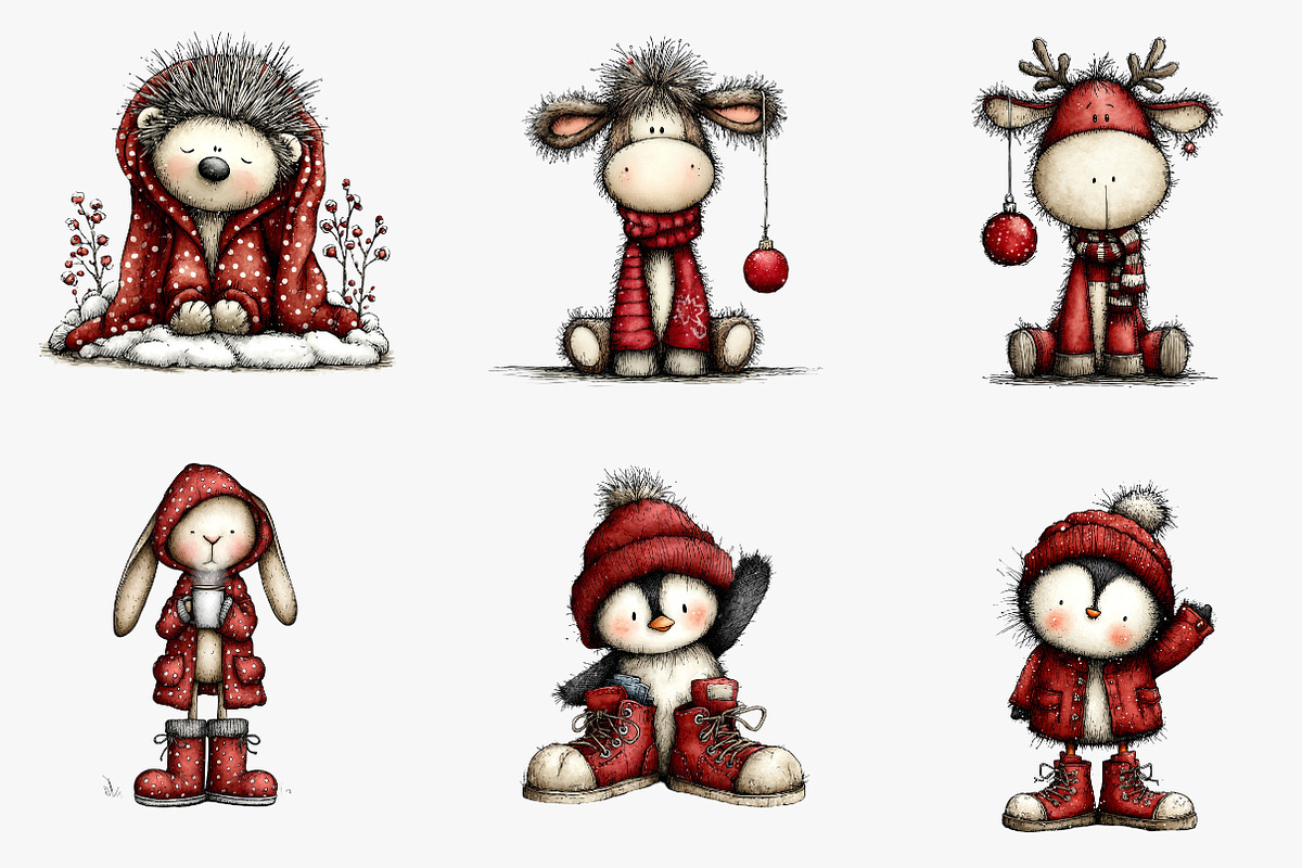 whimsical winter animals clipart, an Illustration by CreationArt (Photo 7 of 7)
