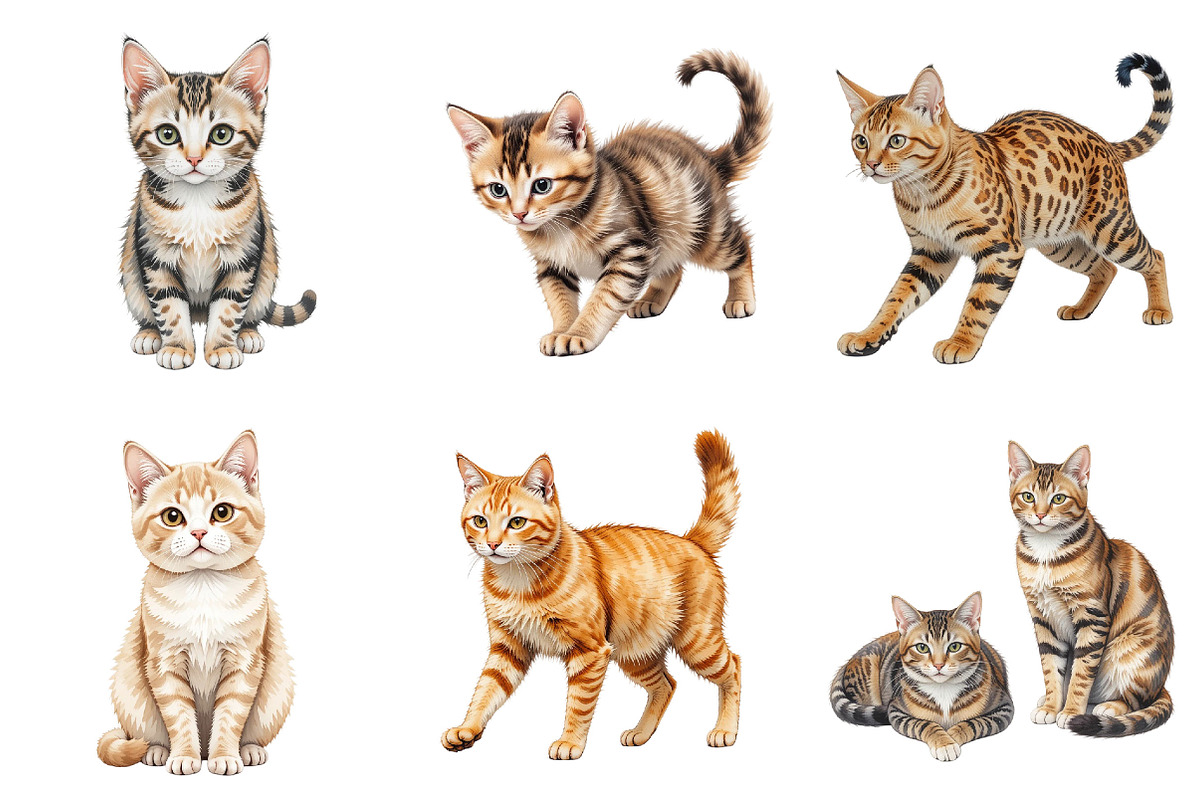 Beautiful Watercolor Cats Clipart, an Illustration by Pixels.Craft (Photo 4 of 5)