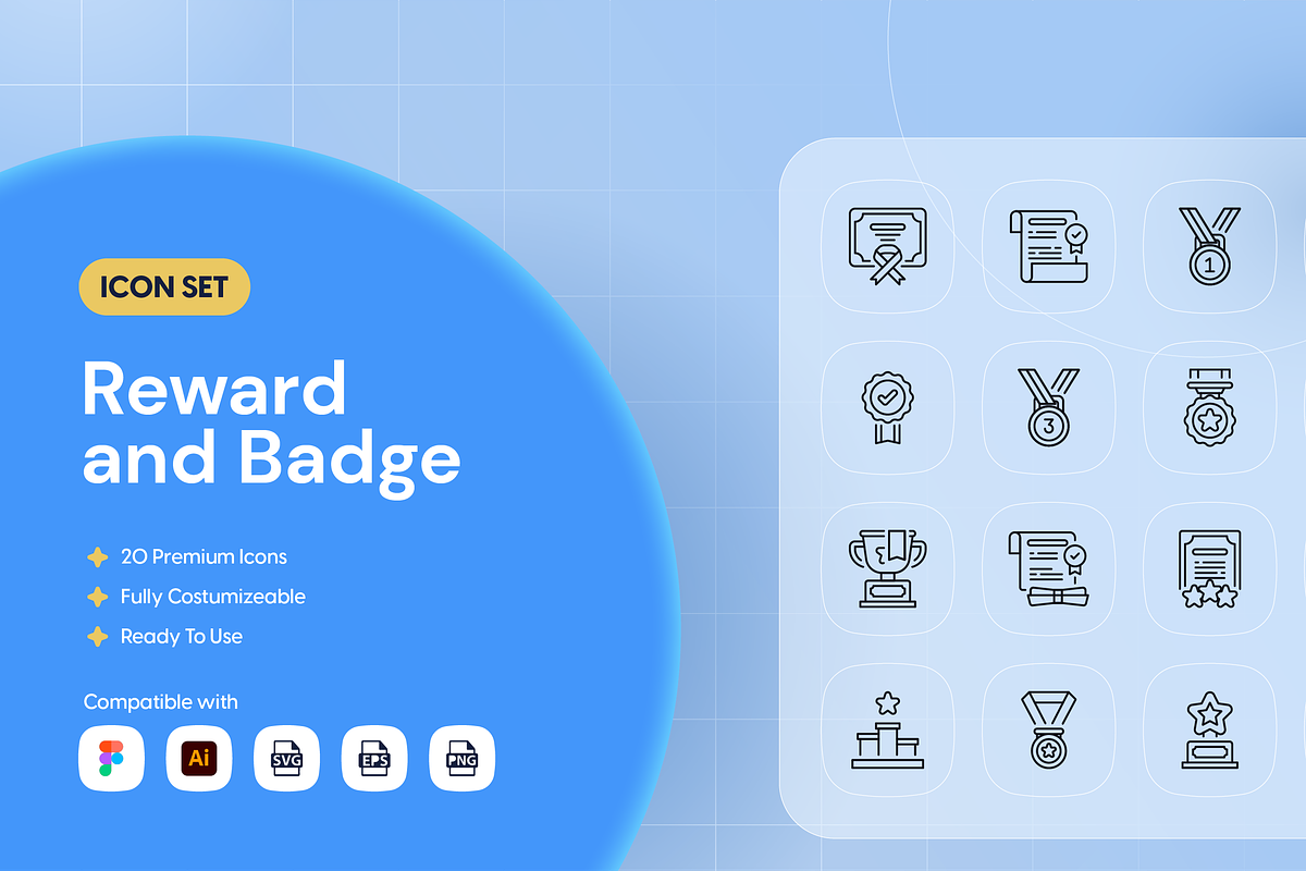 Reward and Badge Icon Set, an Outline Icon by Nathaya Studio (Photo 1 of 2)