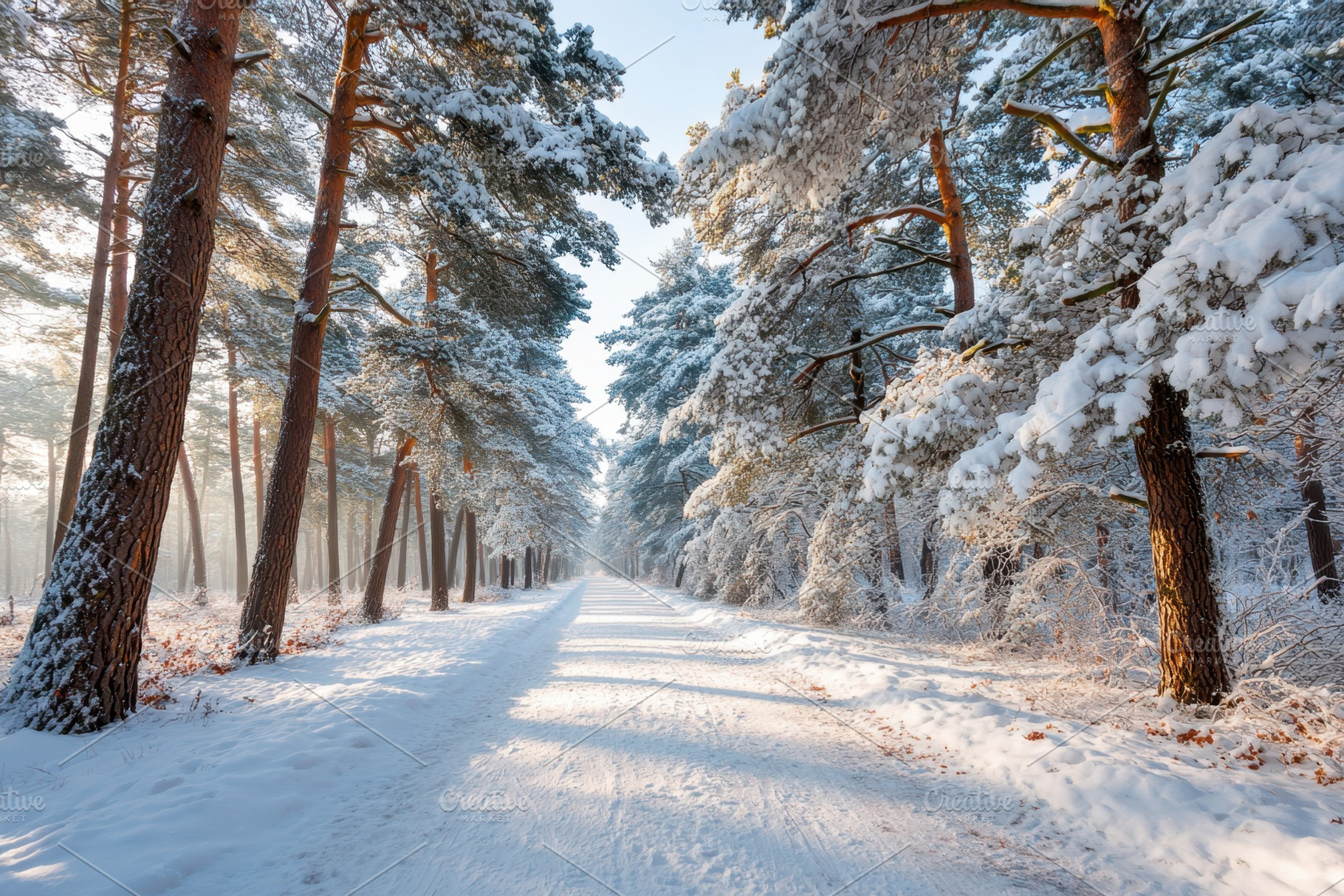 Serene winter pathway in a snow-covered forest, a Nature Photo by AlyaAnd