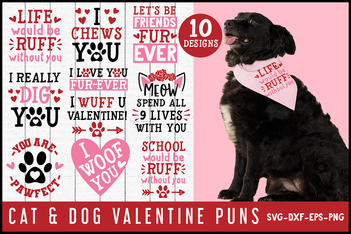 Pet Cat and Dog Valentine's Day SVG, an Animal Illustration by Craft House SVG (Photo 1 of 2)