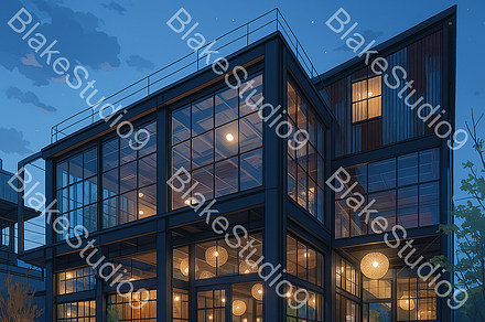 Modern Glass House at Dusk, a Wallpaper Graphic by BlakeStudio9